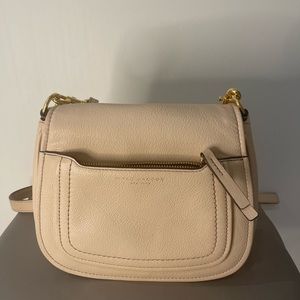 Marc Jacobs beige pebbled leather small cross body flap bag with gold hardware